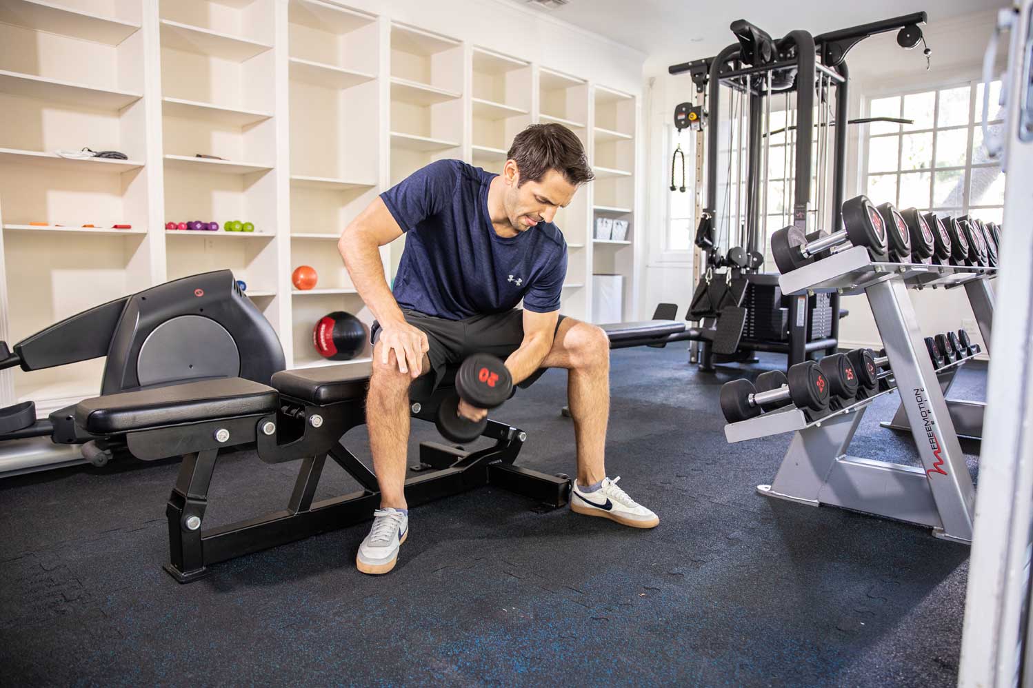 Man working out in a gym, Cliffside Malibu, a residential treatment center in Malibu, California.